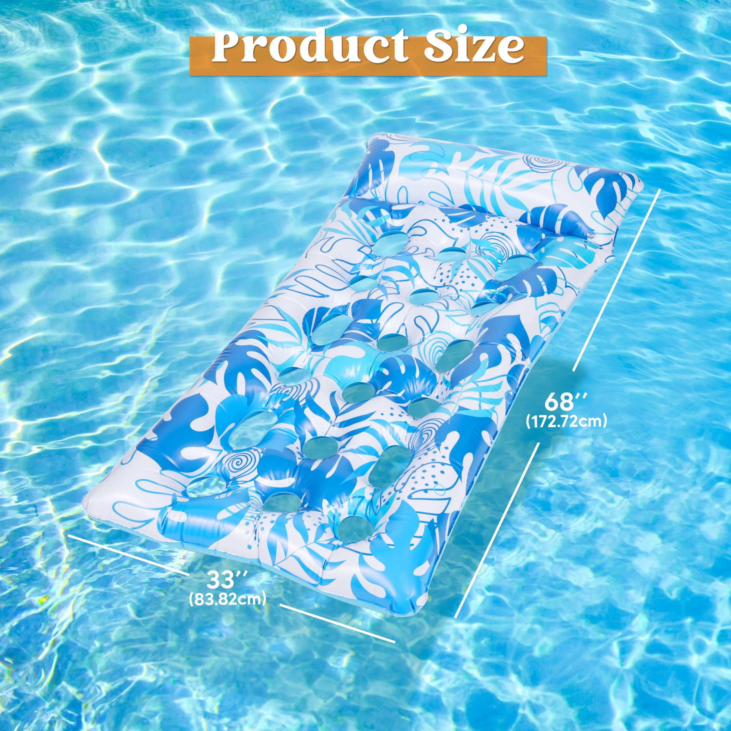 Inflatable Pool Float Lounger Adults, 2 Packs XL Pool Floaties Sun Tanning Bed Float with Headrest for Adults, Floating Mat Pool Lounge Raft Floaty for Lake Beach Swimming Pool Party Water Fun