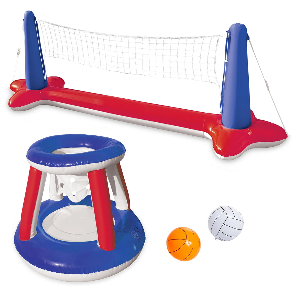 Pool Toys with Pool Volleyball & Pool Basketball Hoop, Summer Pool Game for Kids and Pool Floats Adults - Red