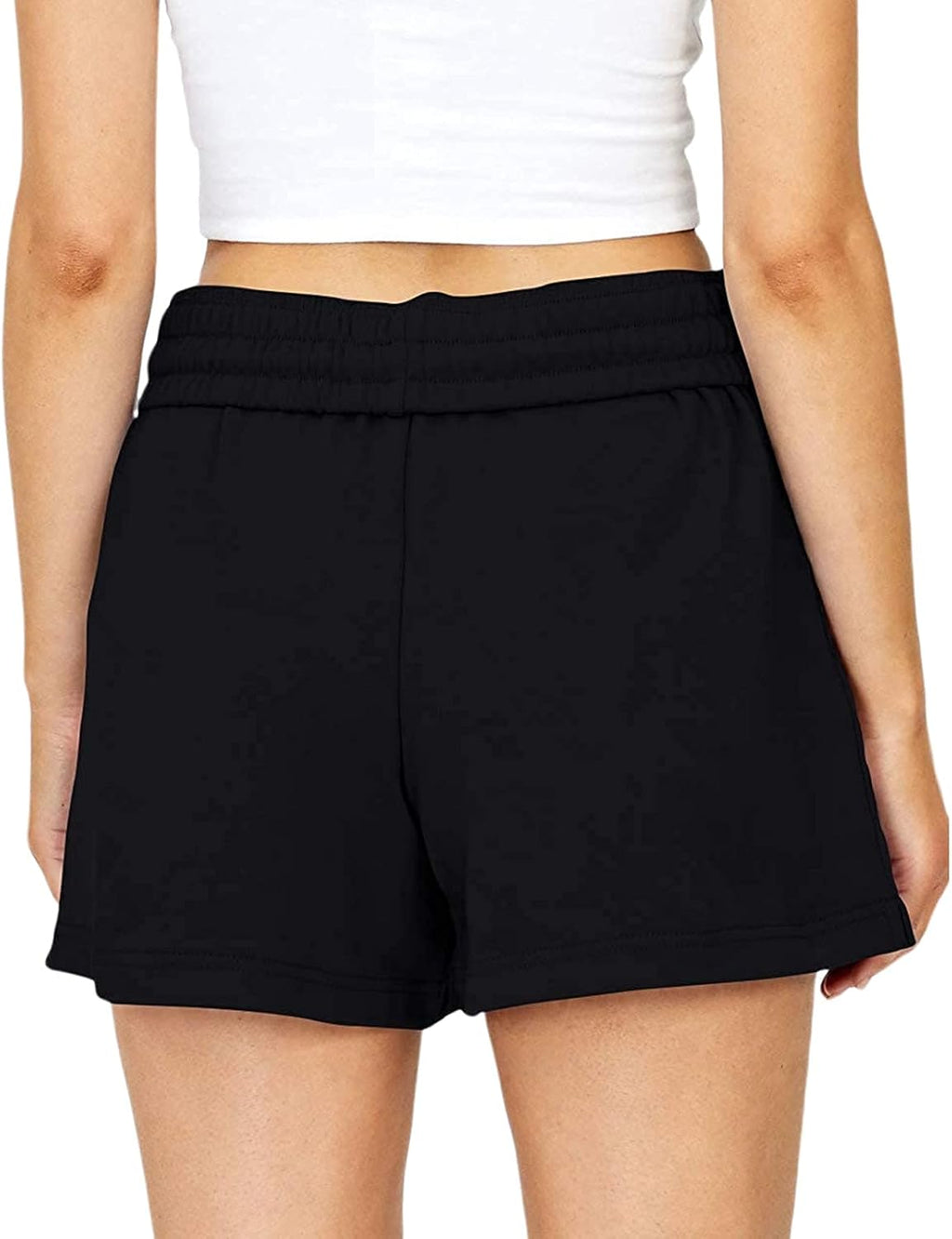 Womens Workout Shorts Casual Summer Drawstring Running Sweat Shorts Elastic High Waist Shorts with Pockets (A-Black, S, S)