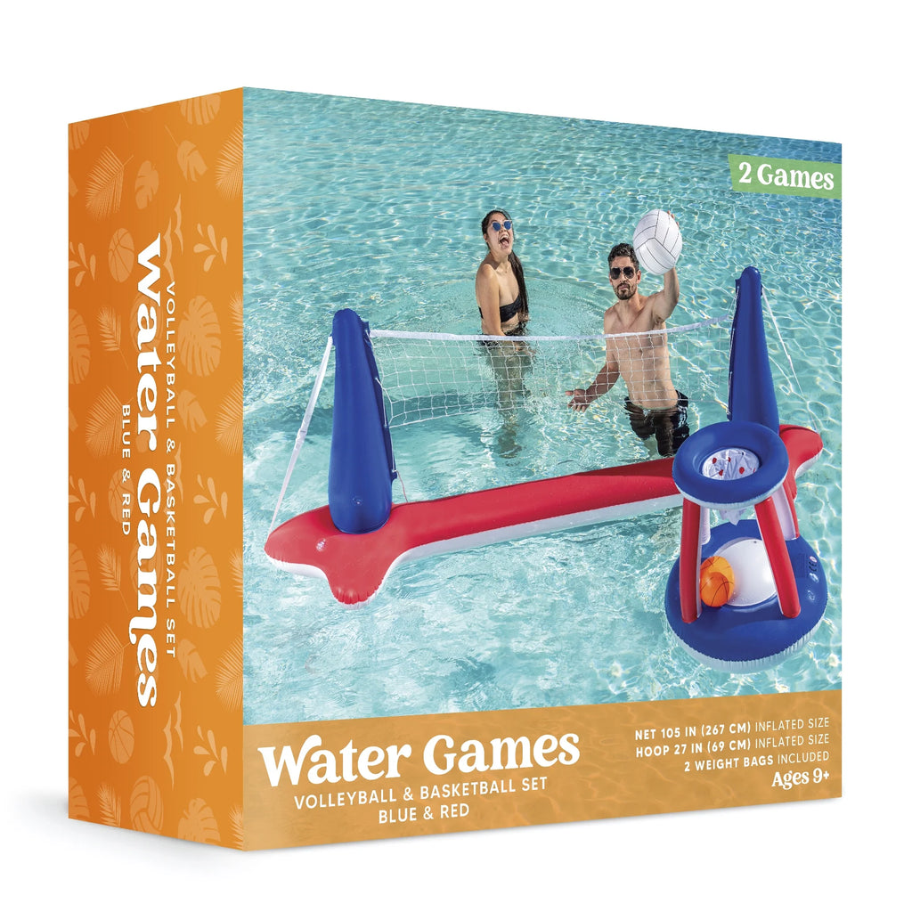 Pool Toys with Pool Volleyball & Pool Basketball Hoop, Summer Pool Game for Kids and Pool Floats Adults - Red
