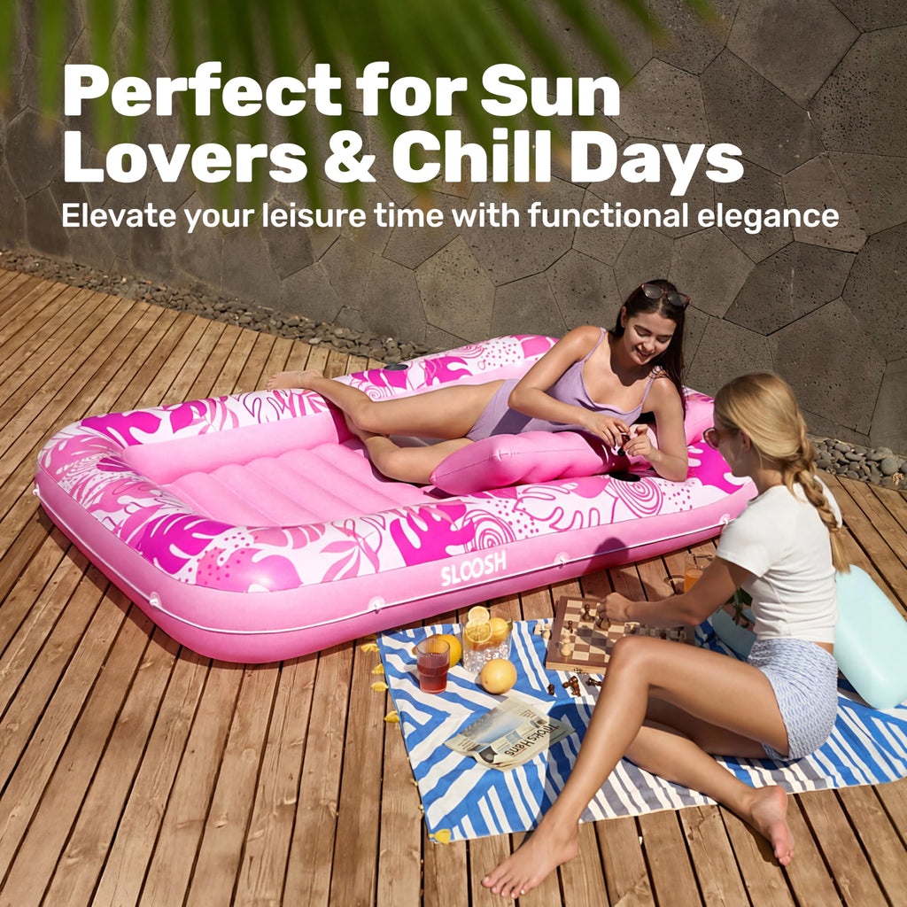 Inflatable Tanning Pool Lounger Float, 70" X 46" Large Suntan Tub with Pillow, Water Raft Float for Adults Pink