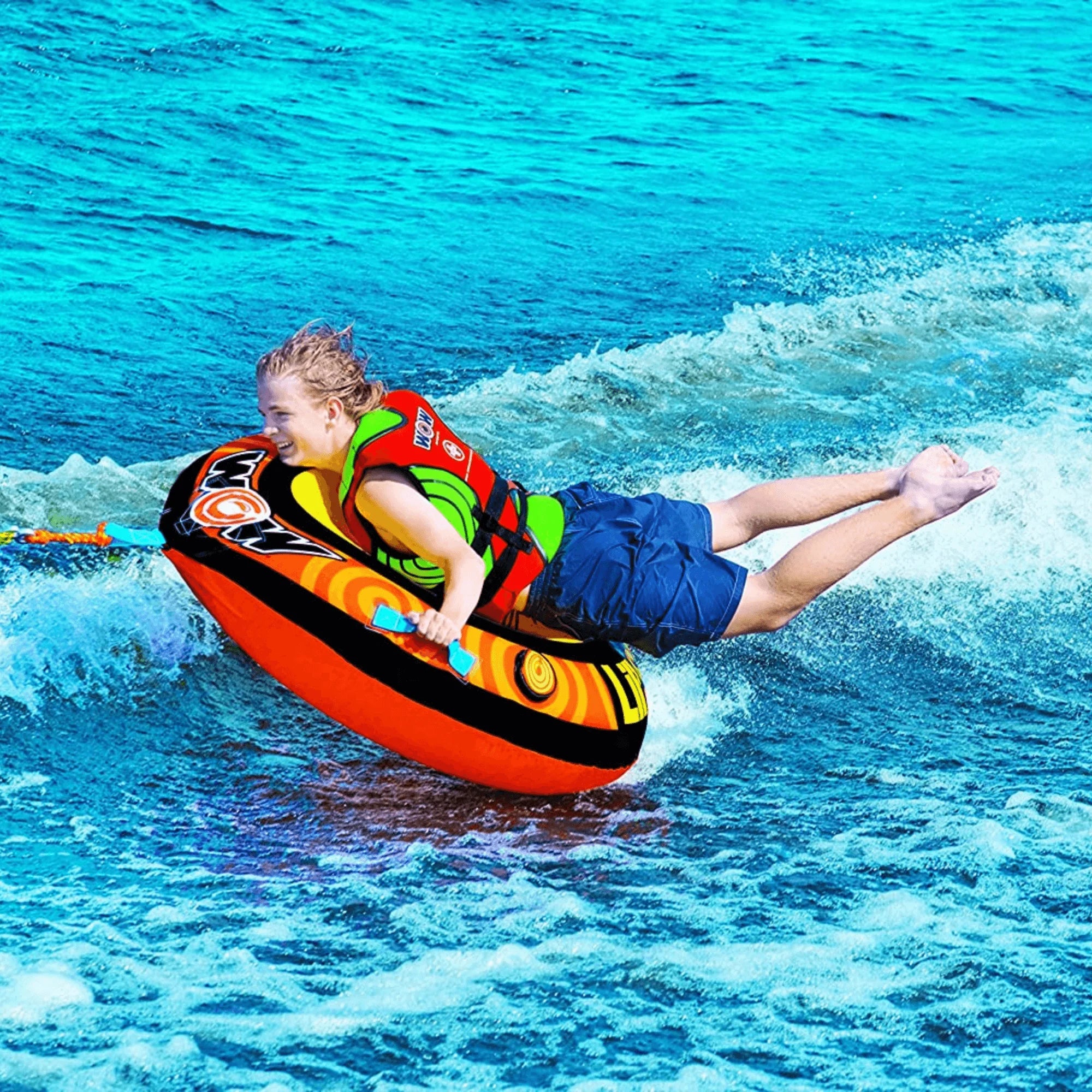 WOW Watersports Lil' Skipper 1 Person Towable W Fast Inflate and Built-In Cup Holder