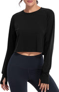 Long Sleeve Crop Top Workout Tops for Women Thumb Hole Tops
