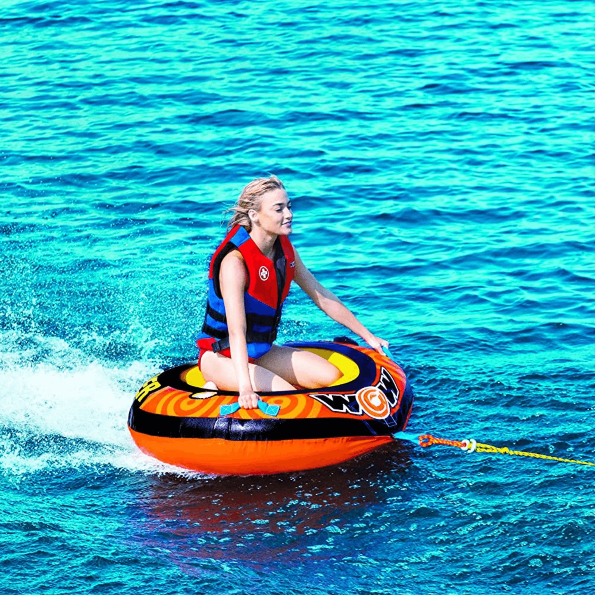 WOW Watersports Lil' Skipper 1 Person Towable W Fast Inflate and Built-In Cup Holder