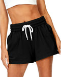 Womens Workout Shorts Casual Summer Drawstring Running Sweat Shorts Elastic High Waist Shorts with Pockets (A-Black, S, S)