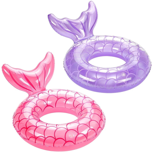 2 Pack Mermaid Tail Pool Float, Inflatable Swimming Ring Floaties Tubes, Rose Gold & Purple