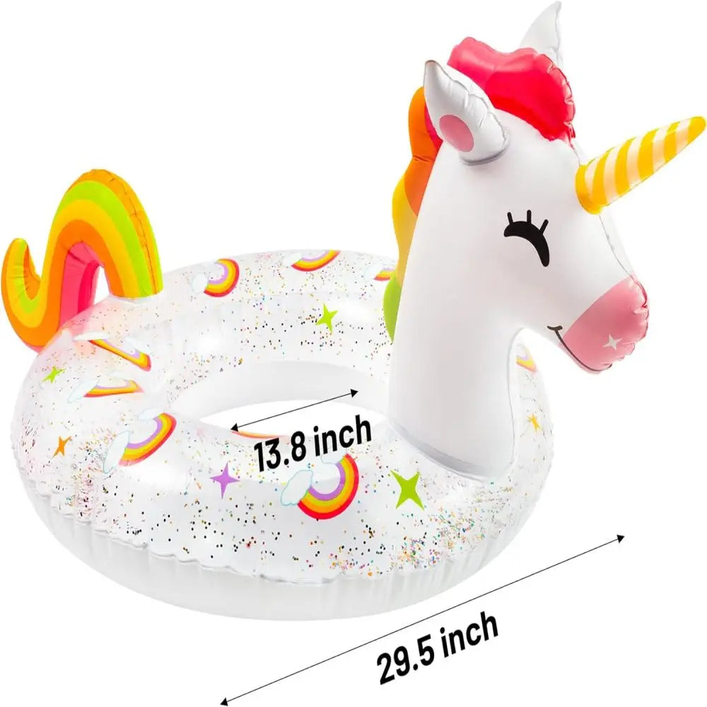 1Pc Unicorn Shape Inflatable Pool Float with Glitters Inflation Swimming Ring for Outdoor Water Inflatable Lounge Raft Tube