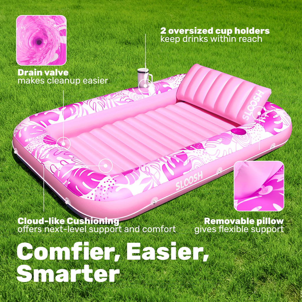 Inflatable Tanning Pool Lounger Float, 70" X 46" Large Suntan Tub with Pillow, Water Raft Float for Adults Pink