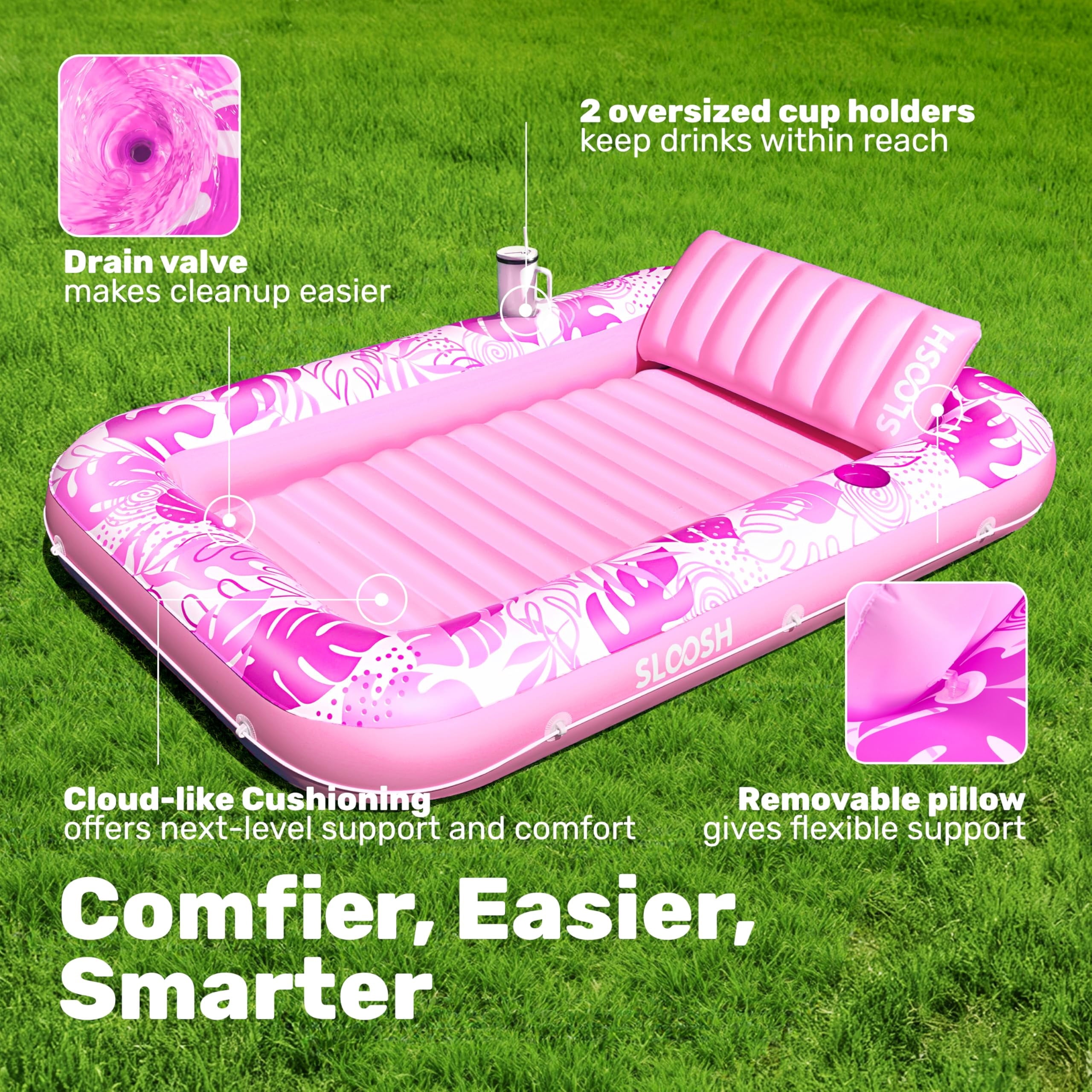 Inflatable Tanning Pool Lounger Float, 70" X 46" Large Suntan Tub with Pillow, Water Raft Float for Adults Pink