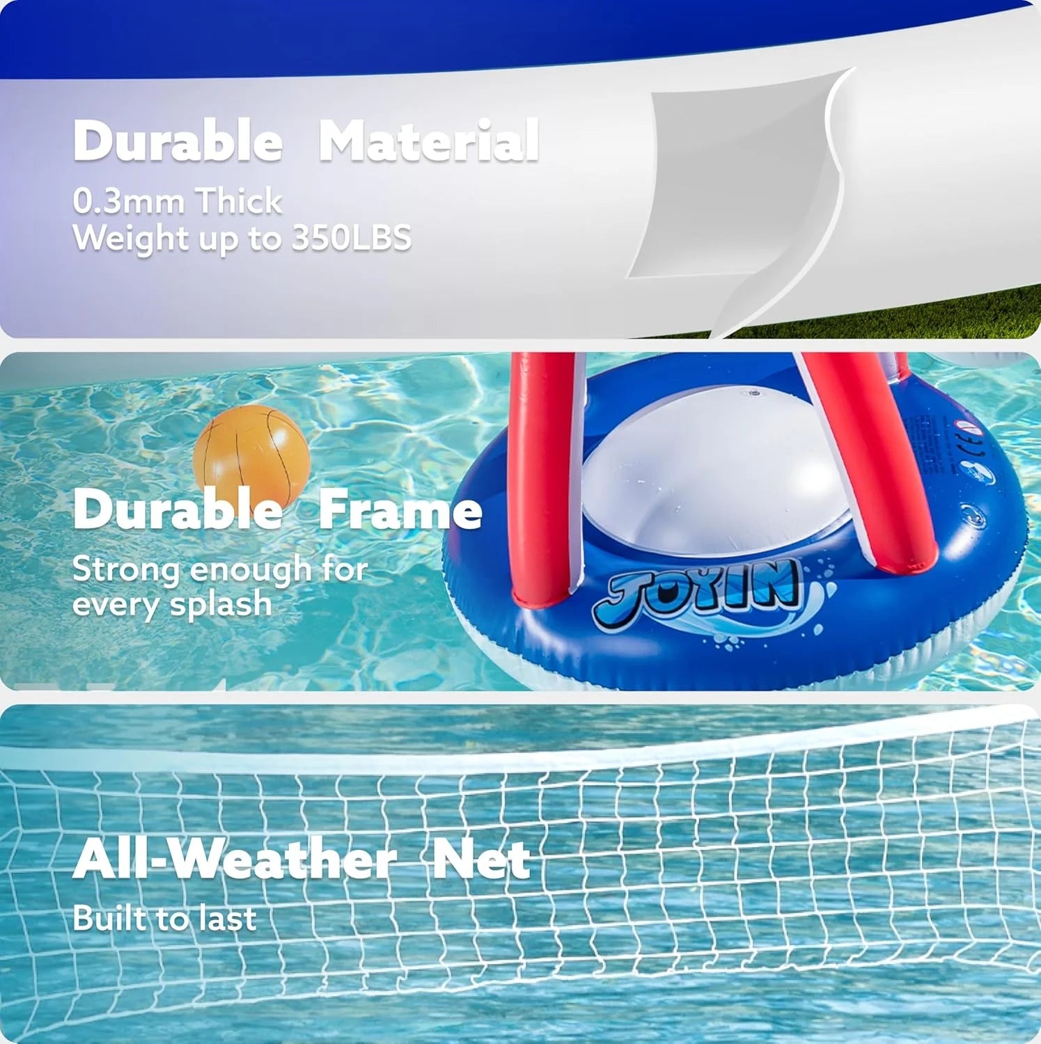 Pool Toys with Pool Volleyball & Pool Basketball Hoop, Summer Pool Game for Kids and Pool Floats Adults - Red