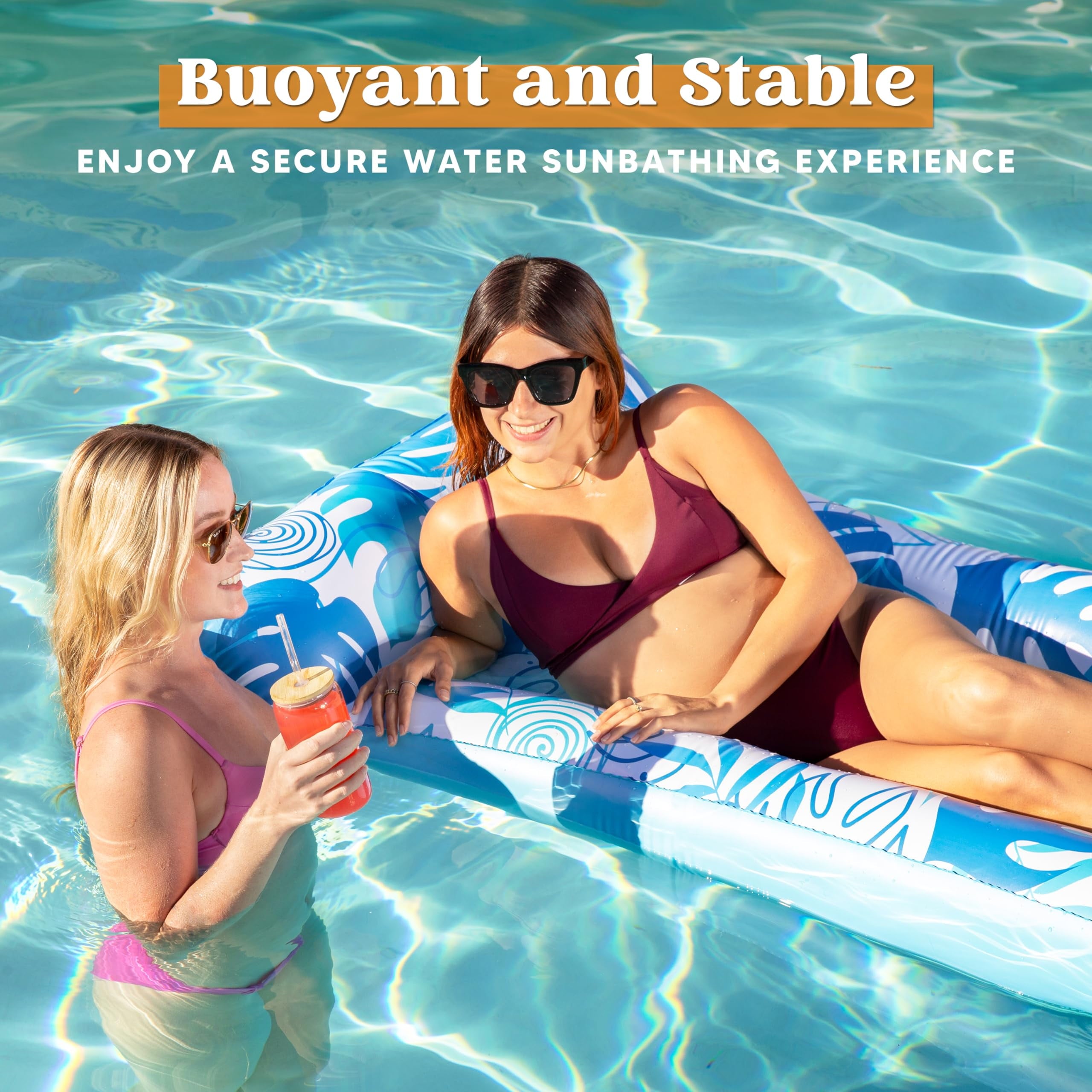 Inflatable Pool Float Lounger Adults, 2 Packs XL Pool Floaties Sun Tanning Bed Float with Headrest for Adults, Floating Mat Pool Lounge Raft Floaty for Lake Beach Swimming Pool Party Water Fun