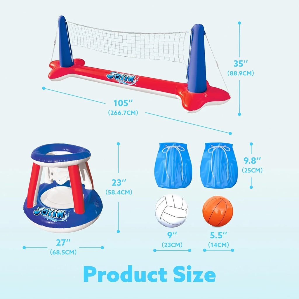 Pool Toys with Pool Volleyball & Pool Basketball Hoop, Summer Pool Game for Kids and Pool Floats Adults - Red
