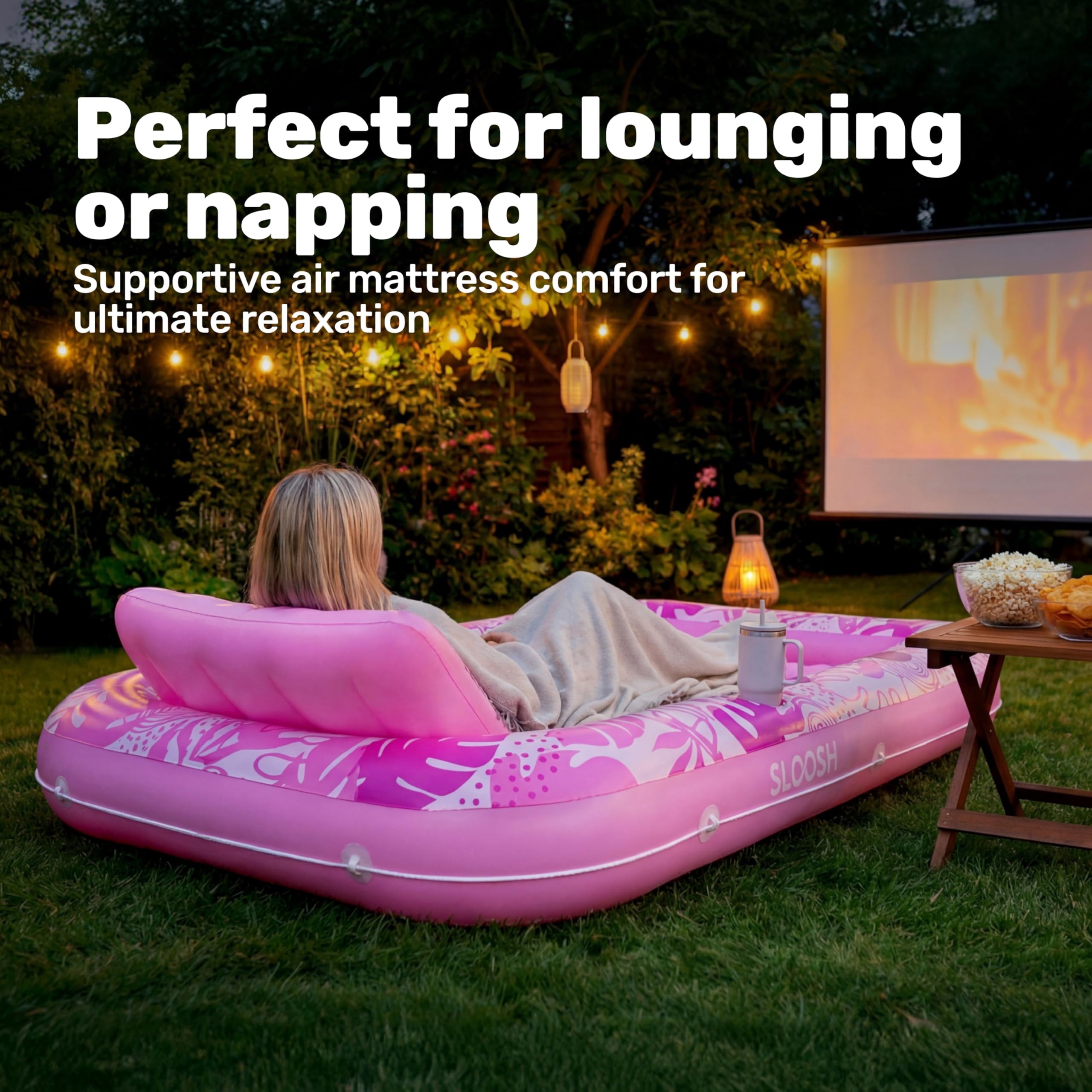 Inflatable Tanning Pool Lounger Float, 70" X 46" Large Suntan Tub with Pillow, Water Raft Float for Adults Pink