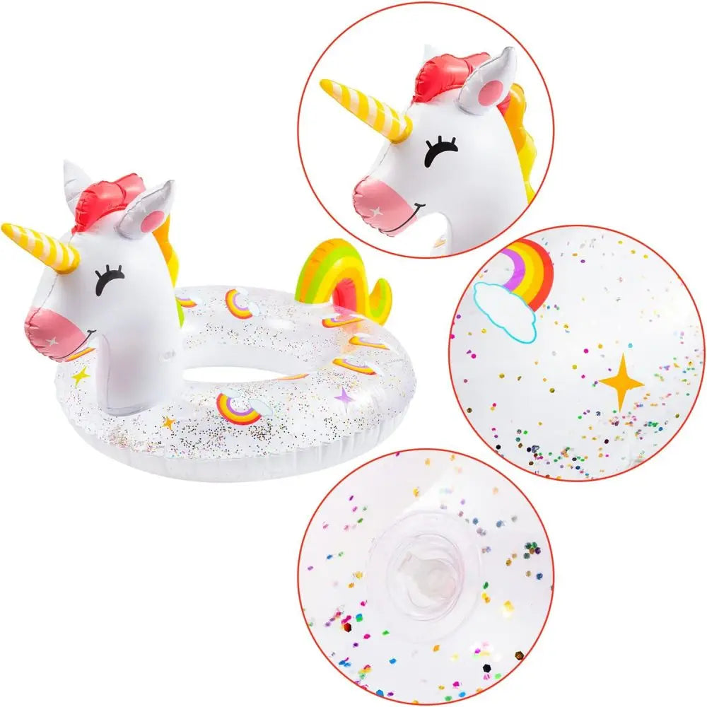 1Pc Unicorn Shape Inflatable Pool Float with Glitters Inflation Swimming Ring for Outdoor Water Inflatable Lounge Raft Tube