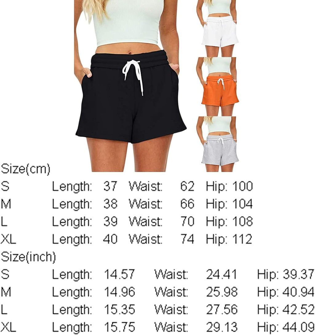 Womens Workout Shorts Casual Summer Drawstring Running Sweat Shorts Elastic High Waist Shorts with Pockets (A-Black, S, S)