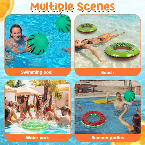 4 Pack Inflatable Pool Swimming Rings with Beach Ball, Inflatable Pool Floats for Kids Adults, 32.68'' Fruits Pool Floaties Rings Tube Toys for Summer Beach Water Float Party, Swimming Pool