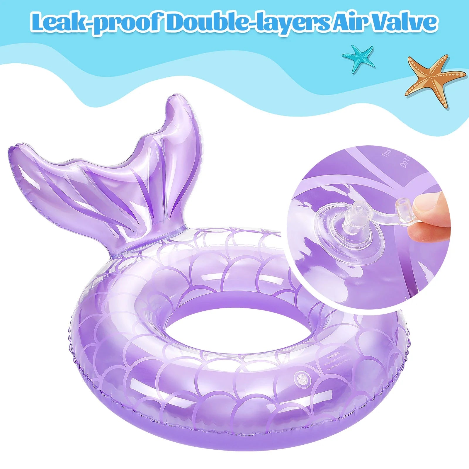 2 Pack Mermaid Tail Pool Float, Inflatable Swimming Ring Floaties Tubes, Rose Gold & Purple