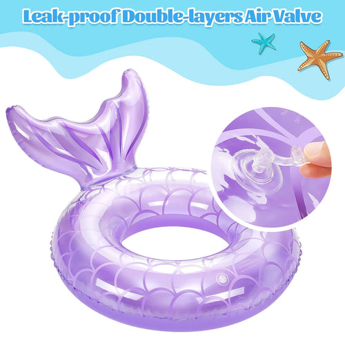 2 Pack Mermaid Tail Pool Float, Inflatable Swimming Ring Floaties Tubes, Rose Gold & Purple